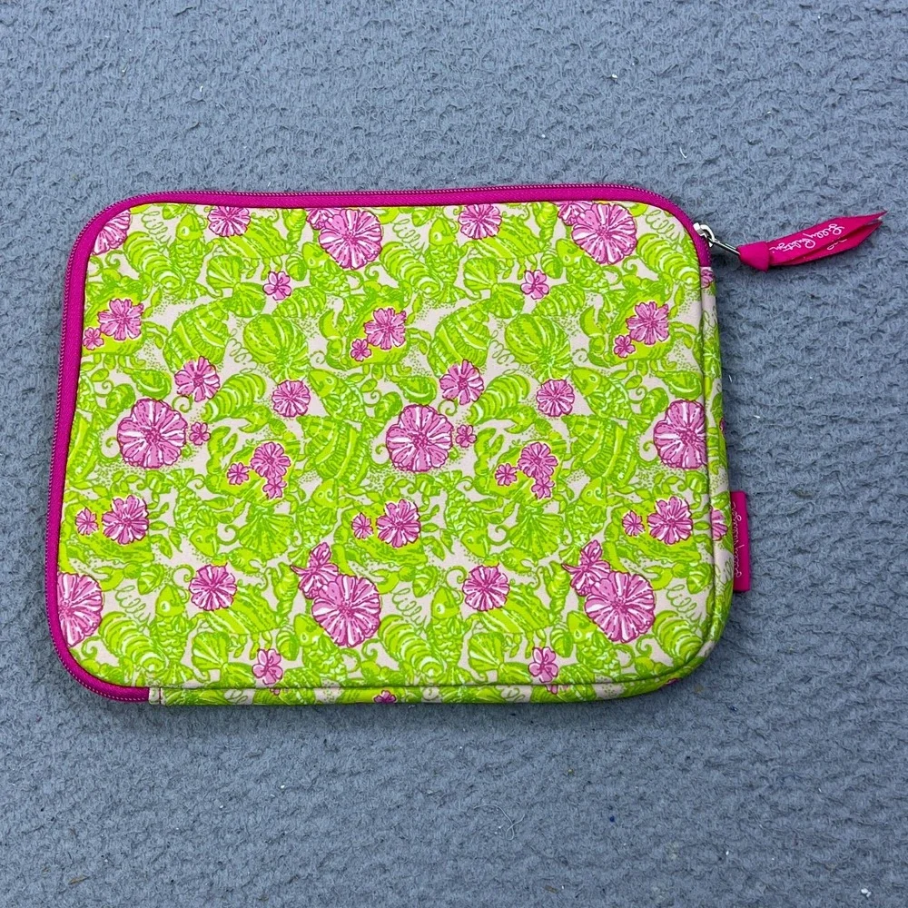 Lilly Pulitzer iPad Tablet Sleeve Case Zip Pink‎ Green Floral Neoprene 8x10